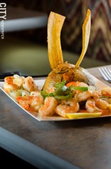 The Mofonogo Platter with a shrimp salad.