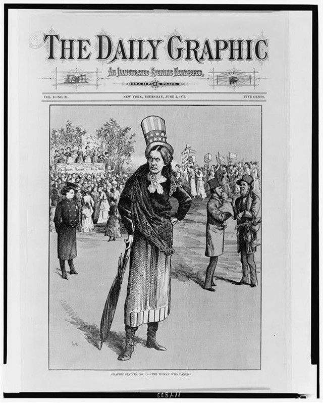 "The Woman Who Dared" appeared in The New York Daily Graphic in 1873 and depicted an artist's illustration of what would happen to society if women got the vote. Susan B. Anthony is characterized in the foreground. - PHOTO COURTESY OF THE SUSAN B. ANTHONY MUSEUM AND HOUSE