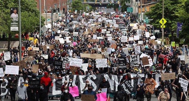 Protesters packed downtown Rochester for the May 30 Black Lives Matter demonstration. - FILE PHOTO BY MAX SCHULTE