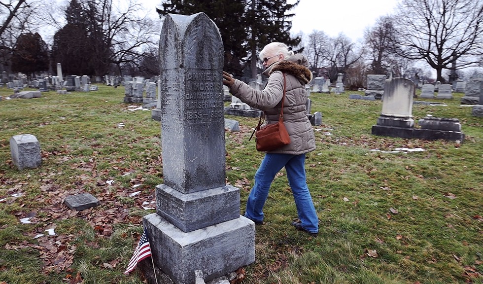 Marilyn Nolte, of the Friends of Mt. Hope Cemetery,  visits the Sprague family plot. - PHOTO BY MAX SCHULTE