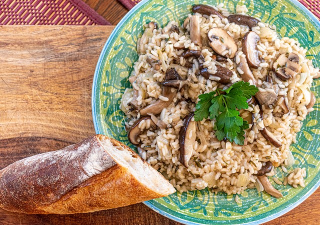 Creamy cannabutter & mushroom risotto with white wine. - PHOTO BY JACOB WALSH
