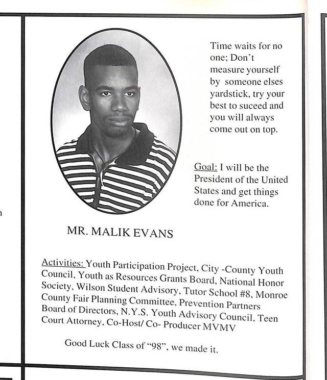 Malik Evans had political ambitions from a young age. - PROVIDED