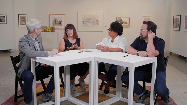 Curators do much more than select the art that goes on the walls. It is in a day's work for Bleu Cease, Almudena Escobar López, Amanda Chestnut, and Eric Lehman, pictured left to right. - PHOTO BY KATIE EPNER