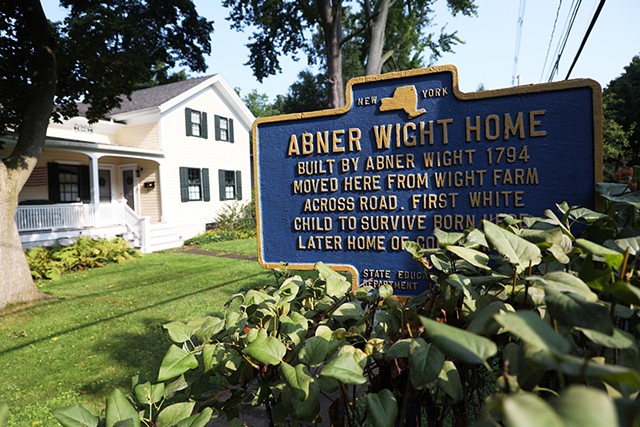 A New York historic marker denoting the Abner Wight Home celebrated the “first white child” of Perinton. The sign was erected in 1949 and taken down in September 2020. - PHOTO BY MAX SCHULTE