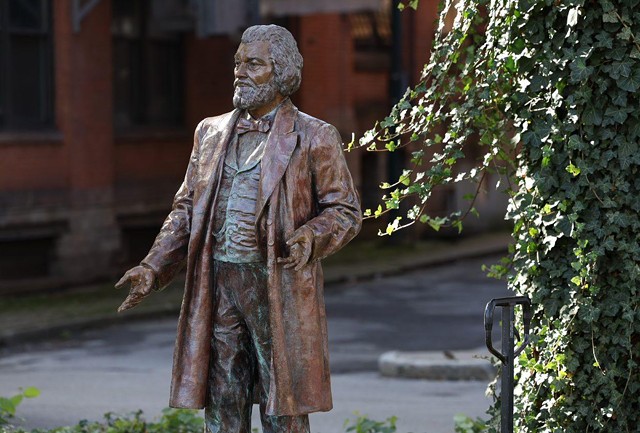 A statue of Frederick Douglass in Aqueduct Park. - PHOTO BY MAX SCHULTE