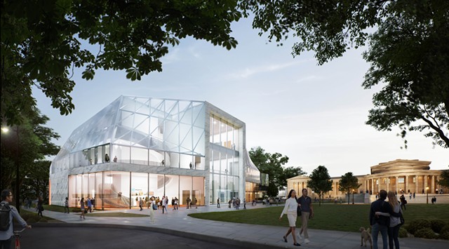 The new Jeffrey E. Gundlach Building, seen here in the foreground of a rendering, expands the Buffalo AKG's exhibition space to more than 50,000 square feet, and is part of the museum's $230 million expansion. - IMAGE COURTESY THE BUFFALO AKG ART MUSEUM
