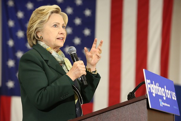 Hillary Clinton during an appearance at Monroe Community College earlier this year. - PHOTO BY JOHN SCHLIA