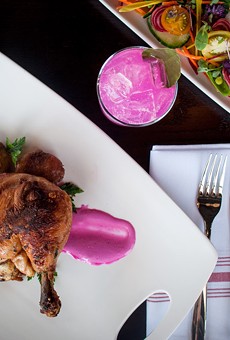 On the menu at Native Bar and Eatery: the Cast Iron Roasted Chicken, served with beet, yogurt, and spiced eggplant.